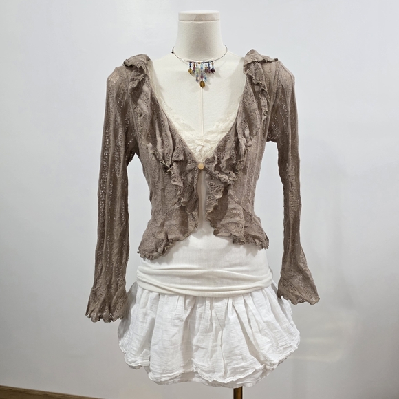 LIZ LISA Sweaters - Another Page Japanese branch Khaki brown lace ruffle cardigan